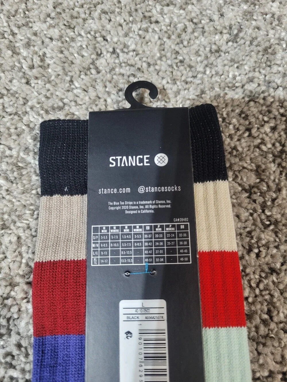 Stance Mens Large 9-12 Combed Cotton Casual Crew Icon Striped Socks Unisex